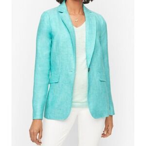 Talbots Blue‎ Green Houndstooth Linen Blazer Womens Sz 12 Career Lightweight